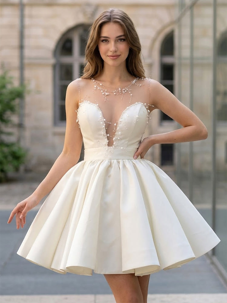 Satin A-Line Sweetheart Mini Homecoming Dresses with Pearls