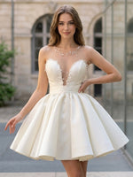Satin A-Line Sweetheart Mini Homecoming Dresses with Pearls