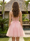 Tulle A-Line Spaghetti Straps Mini Homecoming Dresses with Sequin