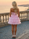 Dreamy Tiered Ruffle Lace Corset Mini Dress Airy Light Chiffon Sweetheart Lace Corset Boned Mini Homecoming Dress with Tiered Ruffles