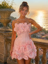 Romantic Floral Embellished Strapless Corset Mini Dress Soft Solid Fabric Structured Boned Bust Short Floral Appliques Sweetheart Neck Homecoming Dresses