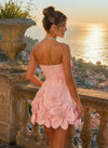 Romantic Floral Embellished Strapless Corset Mini Dress Soft Solid Fabric Structured Boned Bust Short Floral Appliques Sweetheart Neck Homecoming Dresses