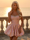 Jacquard A-Line Boat Neck Mini Homecoming Dresses with Bud