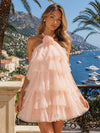 Halter Tiered Chiffon Mini A-Line Homecoming Dresses