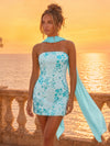 Strapless Sequin Mini Bodycon Homecoming Dresses with Scarf