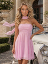 Strapless Chiffon Mini A-Line Homecoming Dresses with Scarf