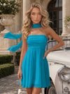 Strapless Chiffon Mini A-Line Homecoming Dresses with Scarf