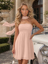 Strapless Chiffon Mini A-Line Homecoming Dresses with Scarf