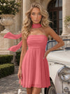 Strapless Chiffon Mini A-Line Homecoming Dresses with Scarf