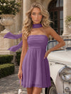 Strapless Chiffon Mini A-Line Homecoming Dresses with Scarf