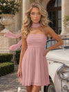 Strapless Chiffon Mini A-Line Homecoming Dresses with Scarf