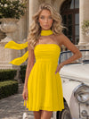 Strapless Chiffon Mini A-Line Homecoming Dresses with Scarf