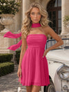 Strapless Chiffon Mini A-Line Homecoming Dresses with Scarf
