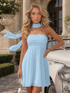 Strapless Chiffon Mini A-Line Homecoming Dresses with Scarf