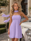 Strapless Chiffon Mini A-Line Homecoming Dresses with Scarf