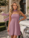Strapless Chiffon Mini A-Line Homecoming Dresses with Scarf