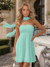 Strapless Chiffon Mini A-Line Homecoming Dresses with Scarf