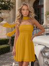 Strapless Chiffon Mini A-Line Homecoming Dresses with Scarf