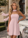 Strapless Chiffon Mini A-Line Homecoming Dresses with Scarf