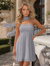 Strapless Chiffon Mini A-Line Homecoming Dresses with Scarf