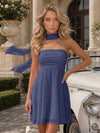 Strapless Chiffon Mini A-Line Homecoming Dresses with Scarf
