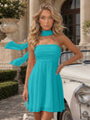 Strapless Chiffon Mini A-Line Homecoming Dresses with Scarf