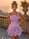 Fairy Floral Embellished Corset Satin Mini Dress quare Neck Satin Corset Boned Mini Homecoming Dres with 3D Flower