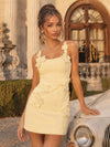 Sleeveless Bodycon Spaghetti Straps Satin Homecoming Dresses with 3D Flowers