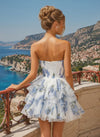 Strapless A-Line Flower Print Homecoming Dresses with Ruffles