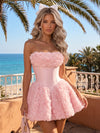 Strapless Satin Mini Corset Homecoming Dresses with 3D Flower