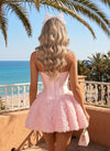 Strapless Satin Mini Corset Homecoming Dresses with 3D Flower