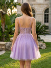 Tulle A-Line Spaghetti Straps Mini Homecoming Dresses with Lace Applique