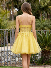 Tulle A-Line Spaghetti Straps Mini Homecoming Dresses with Pleats