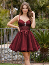Tulle A-Line Spaghetti Straps Mini Homecoming Dresses with Pleats