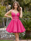 Tulle A-Line Spaghetti Straps Mini Homecoming Dresses with Pleats