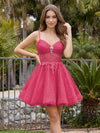Tulle A-Line Spaghetti Straps Mini Homecoming Dresses with Pleats