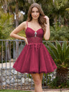 Tulle A-Line Spaghetti Straps Mini Homecoming Dresses with Pleats
