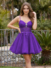 Tulle A-Line Spaghetti Straps Mini Homecoming Dresses with Pleats