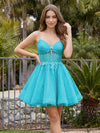 Tulle A-Line Spaghetti Straps Mini Homecoming Dresses with Pleats