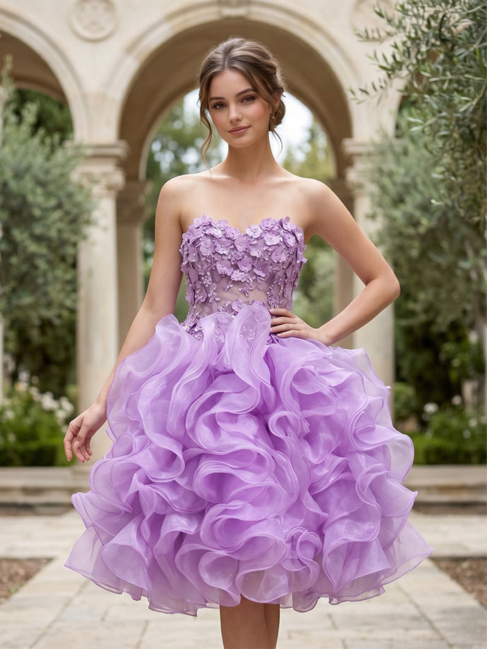 Tulle A-Line Sweetheart Mini Homecoming Dresses with 3D Flowers