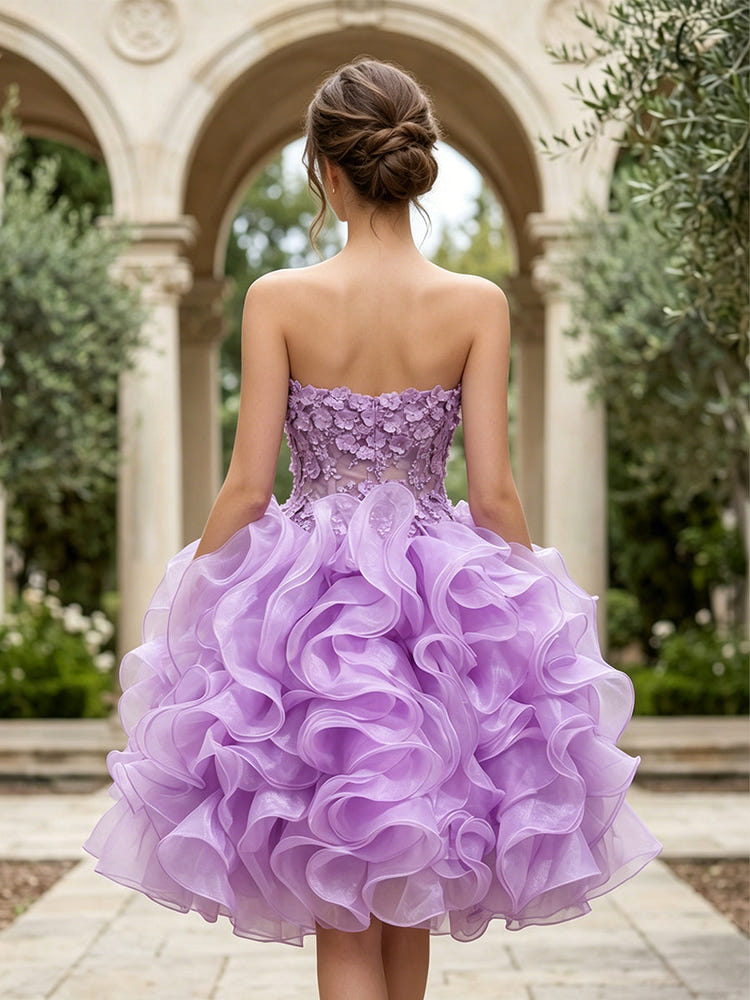 Tulle A-Line Sweetheart Mini Homecoming Dresses with 3D Flowers