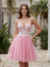 Tulle A-Line Spaghetti Straps Mini Homecoming Dresses with Applique