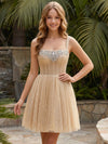 Tulle A-Line Spaghetti Straps Mini Homecoming Dresses with Rhinestone