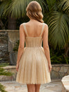 Tulle A-Line Spaghetti Straps Mini Homecoming Dresses with Rhinestone