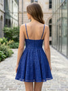 Sequin A-Line Spaghetti Straps Mini Homecoming Dresses with Pleats
