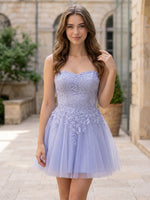 Tulle A-Line Sweetheart Mini Homecoming Dresses with Applique