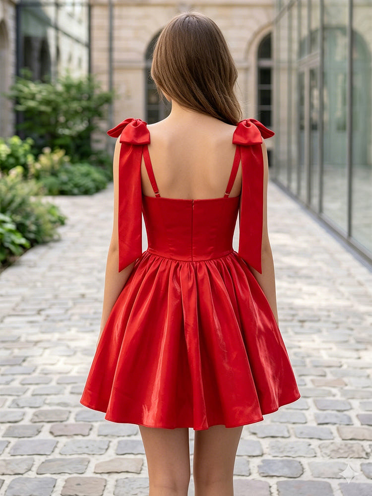 Satin A-Line Square Neck Mini Homecoming Dresses with Pleats