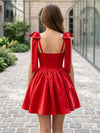 Satin A-Line Square Neck Mini Homecoming Dresses with Pleats