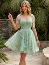 Tulle A-Line Spaghetti Straps Mini Homecoming Dresses with Floral Embroidery