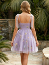 Tulle A-Line Spaghetti Straps Mini Homecoming Dresses with Floral Embroidery
